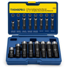 Thinkpro front view of spline lug nut socket set showing organized sockets and case for quick selection