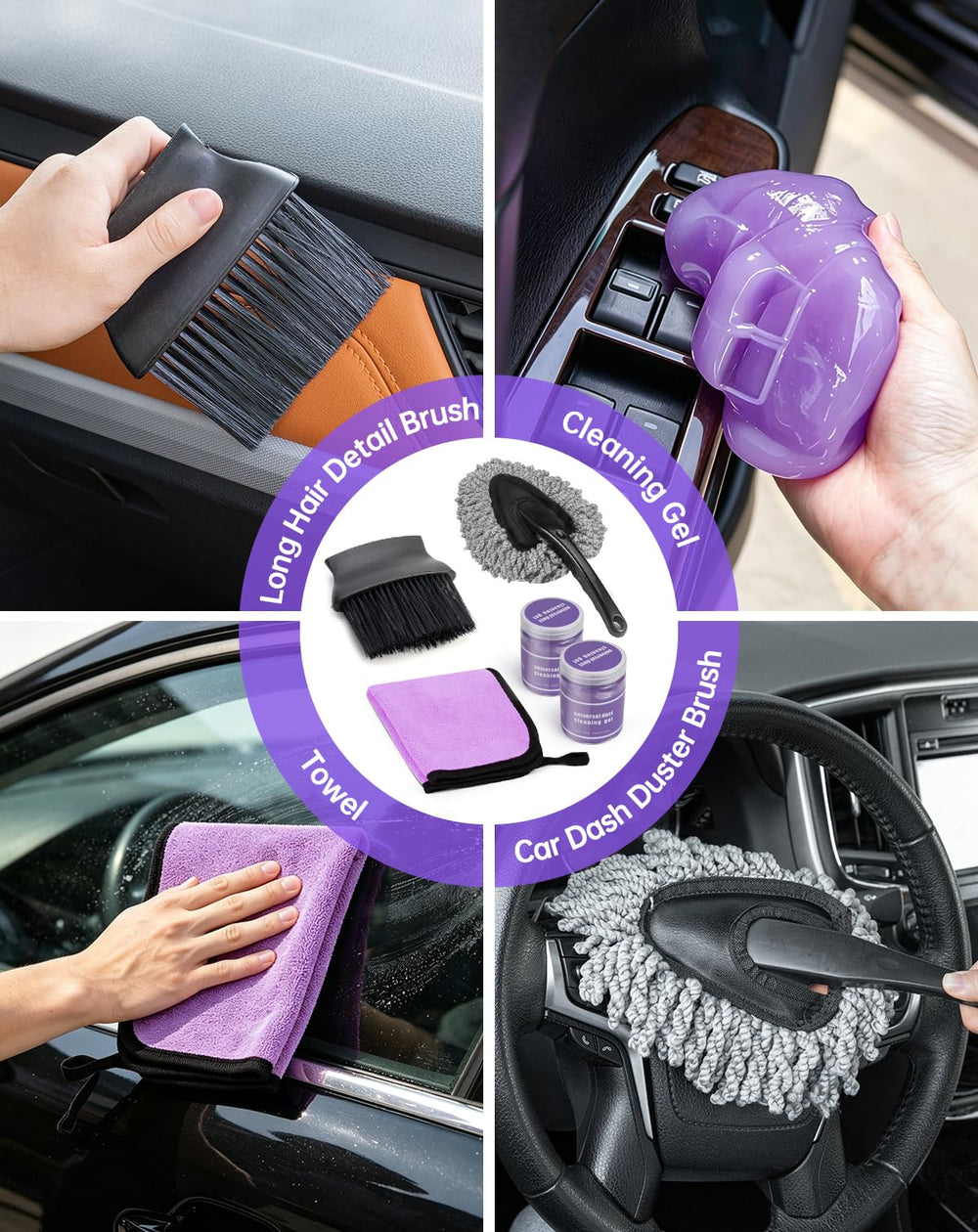 THINKWORK microfiber towel and dashboard brush cleaning interior for streak-free finish benefit