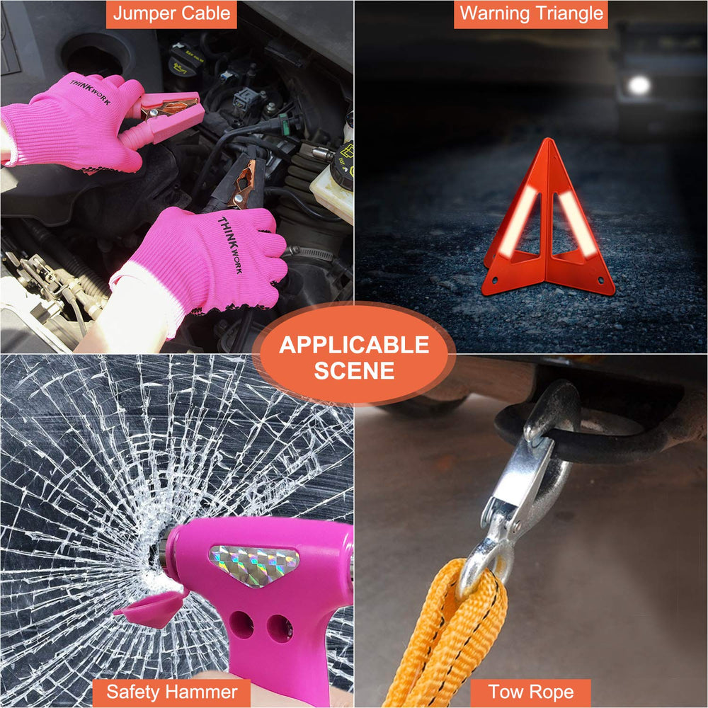 THINKWORK lifestyle roadside assist with driver using kit for confident emergency handling