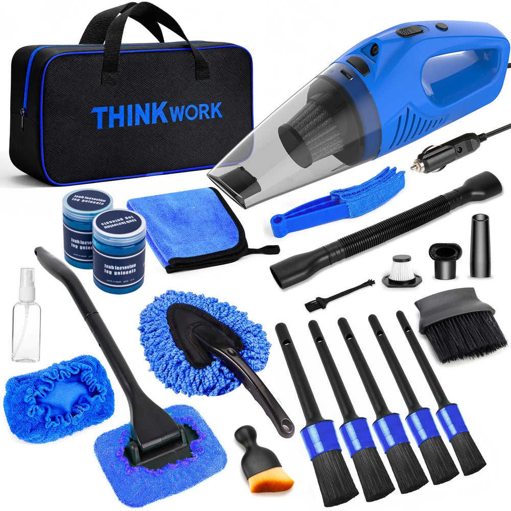 THINKWORK vacuum front view showing sleek blue design and easy-grip handle for portability