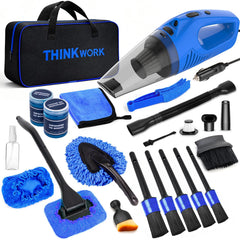 THINKWORK vacuum front view showing sleek blue design and easy-grip handle for portability