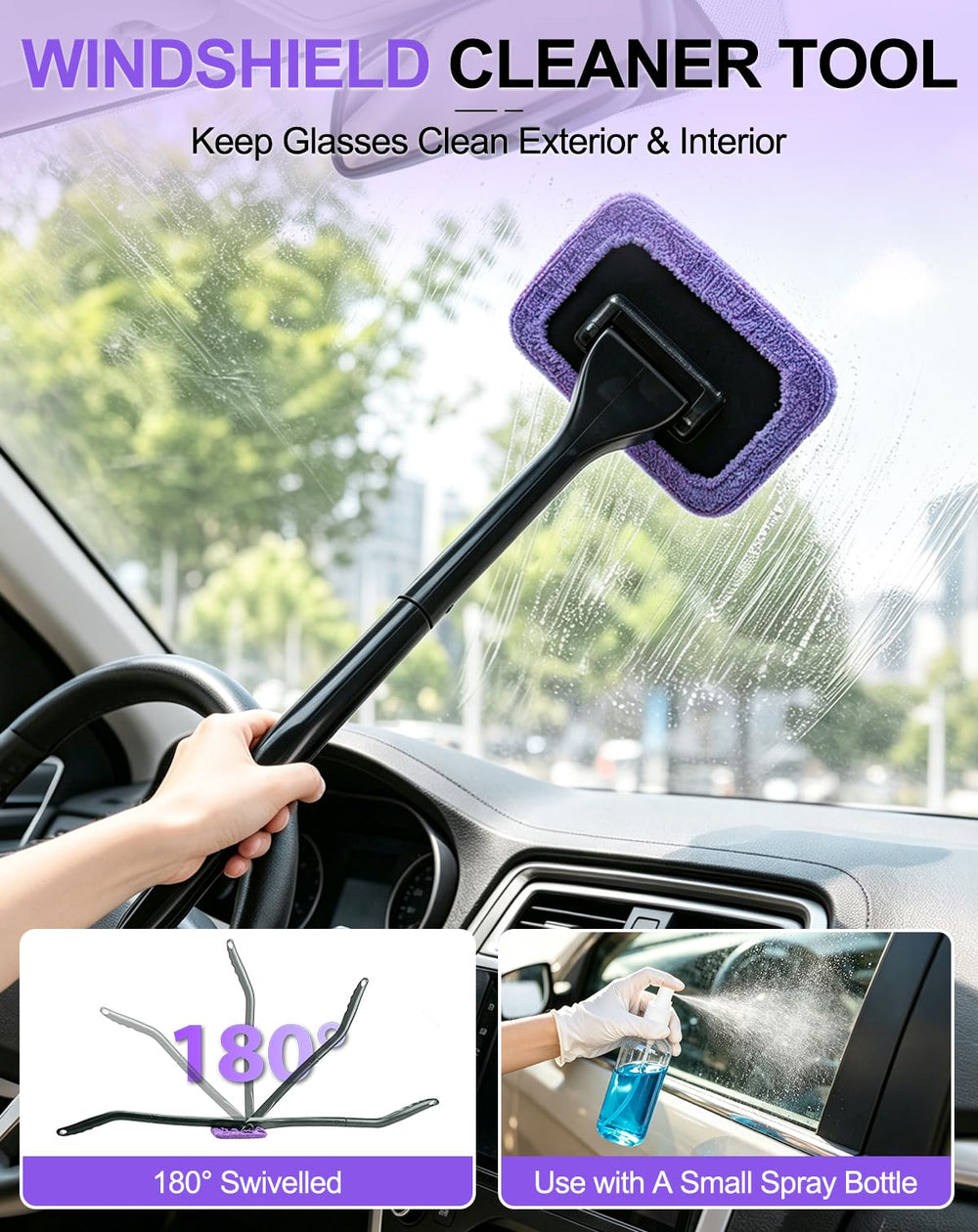 THINKWORK windshield tool with microfiber pads for streak-free glass benefit