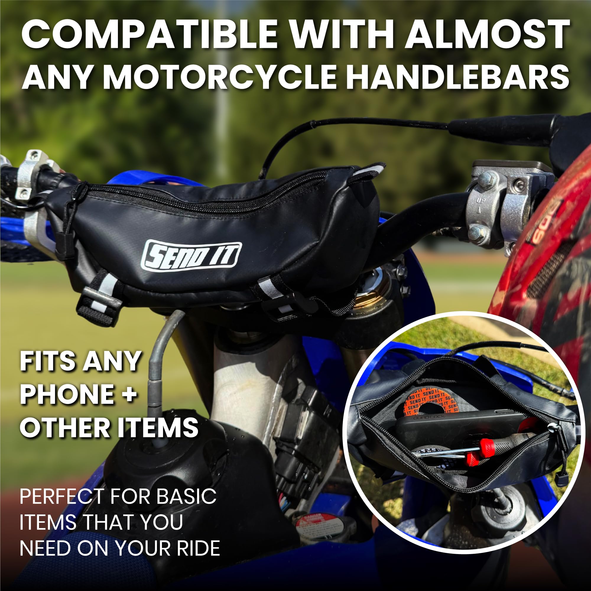 ThrottlePak with phone for scale showing practical ride capacity