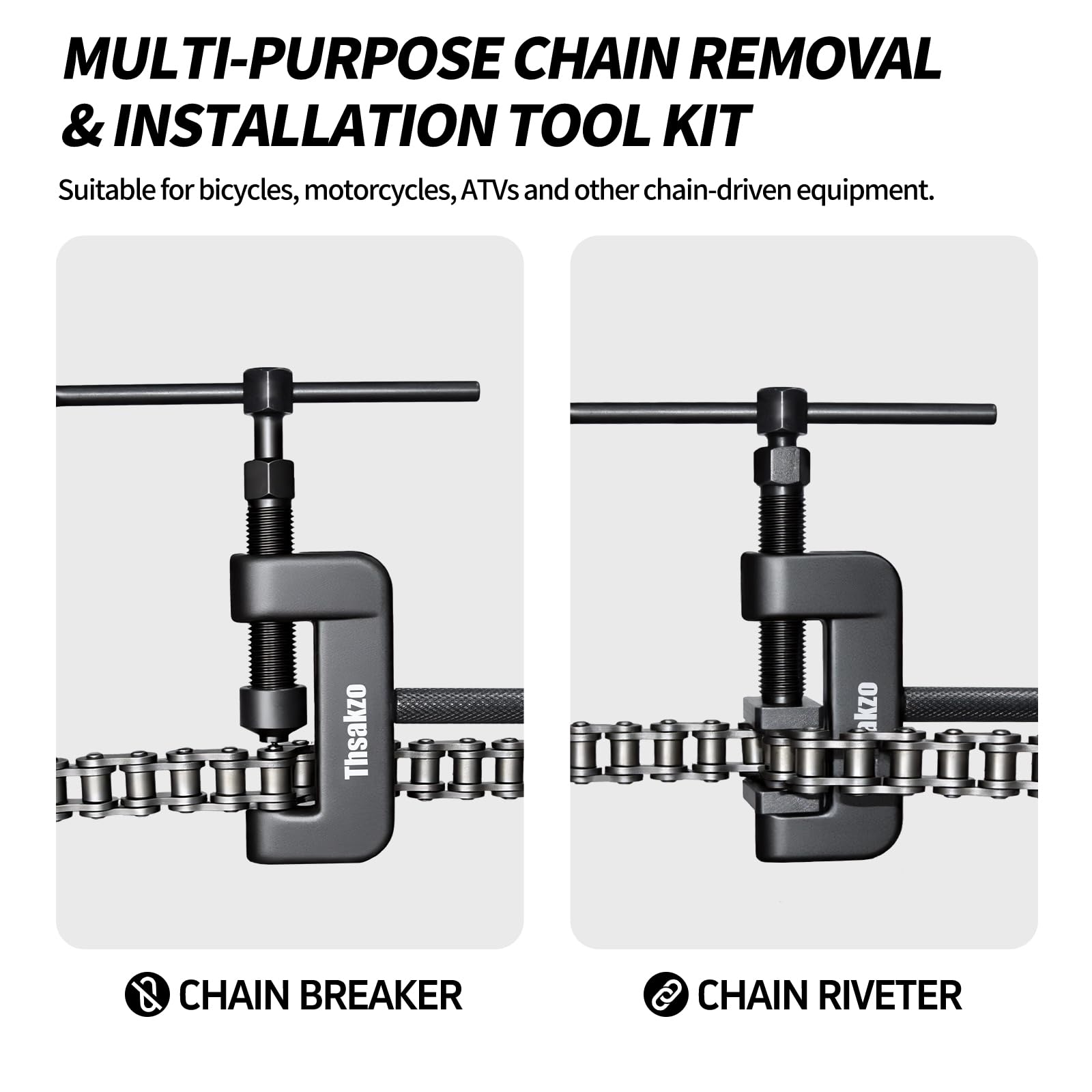 Thsakzo three pin sizes lined up for correct chain pitch matching and reliable fit