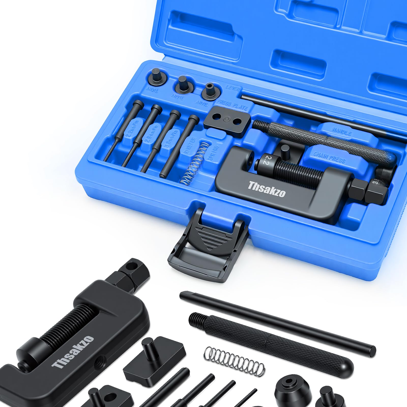 Thsakzo tools laid out displaying pins, plates, spring and main body for quick selection