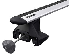 Thule Evo clamp foot mounted side profile demonstrating sturdy attachment to car