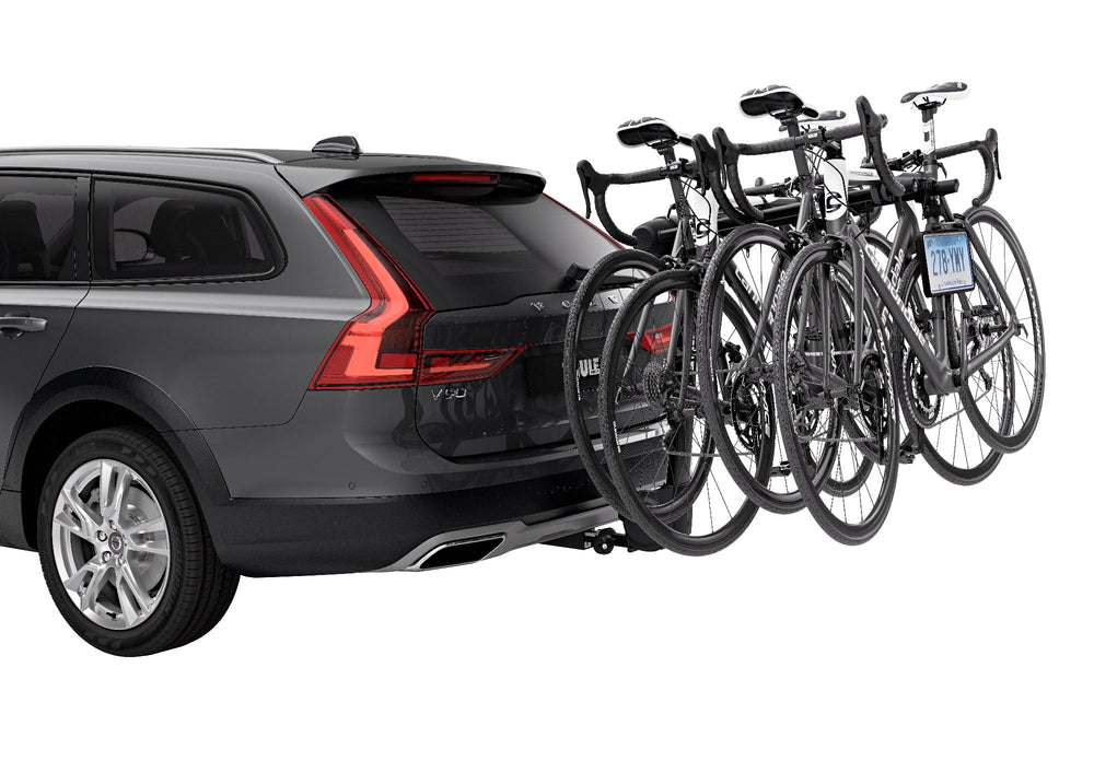 Thule license plate holder integrated light close-up showing nighttime visibility