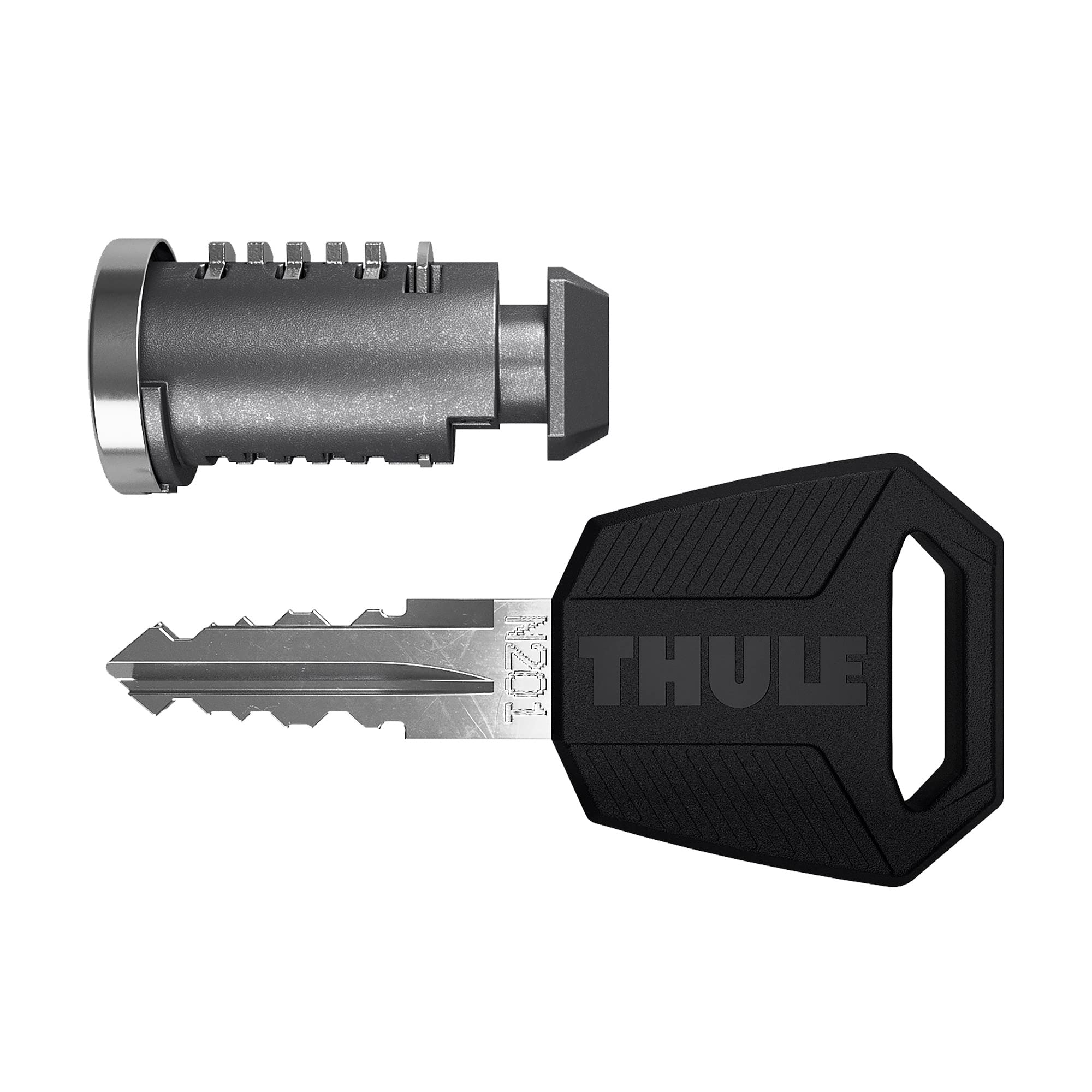 Thule eight lock cylinders laid out front view showing compact design and easy installation