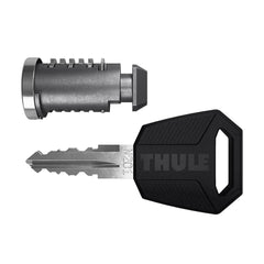Thule front packaging showing four lock cylinders and a single key for easy management
