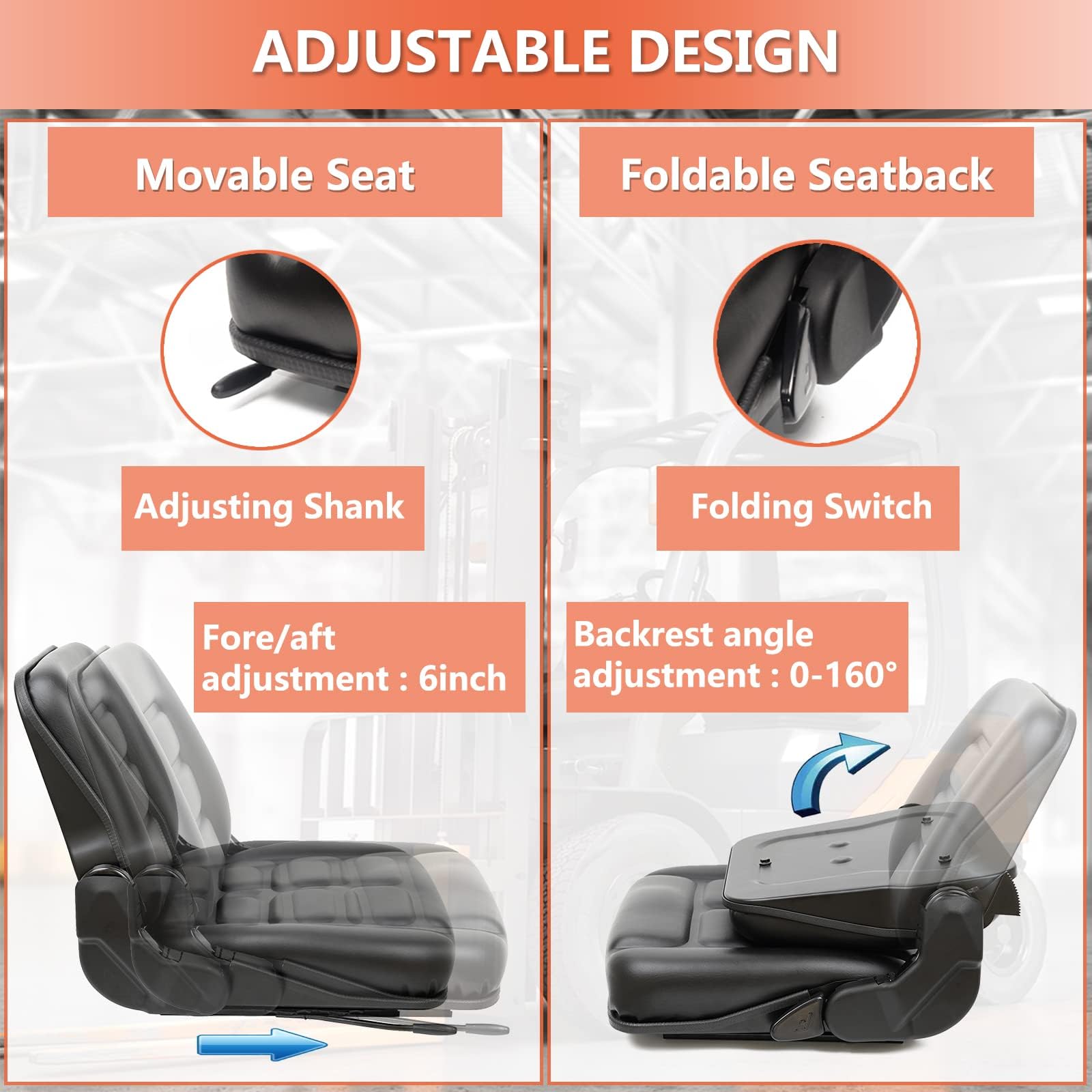 TICSEA seat backrest close-up demonstrating 160-degree adjustability for posture support