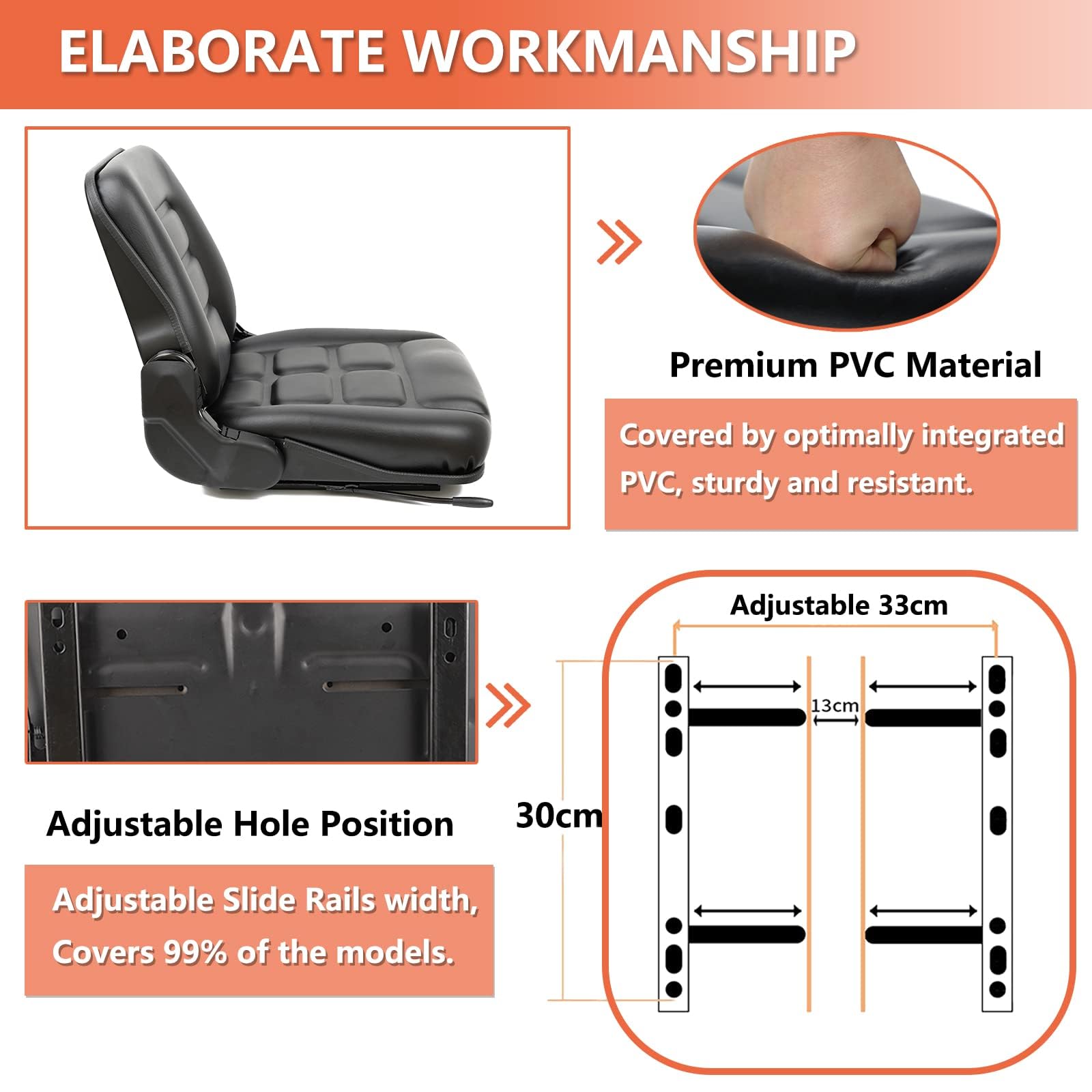 TICSEA seat PVC faux leather texture close-up showing water resistance and easy cleaning