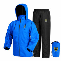 TIDEWE front view of jacket and pants showing full coverage and weather protection
