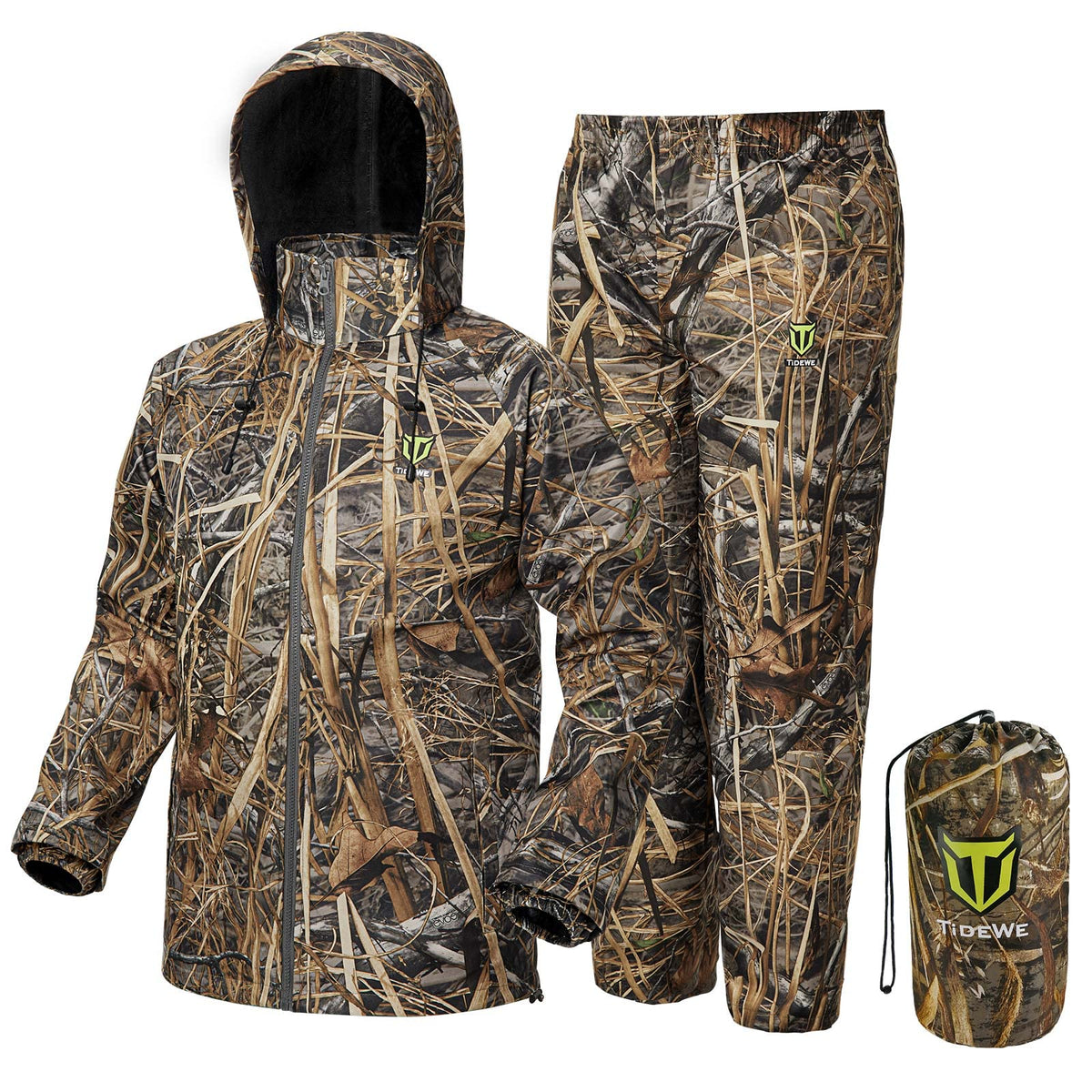 TIDEWE front view of rain suit showing waterproof jacket and pants, ready for wet weather