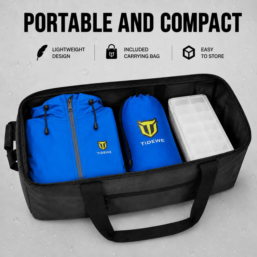 TIDEWE rain suit packed into small storage bag for easy transport
