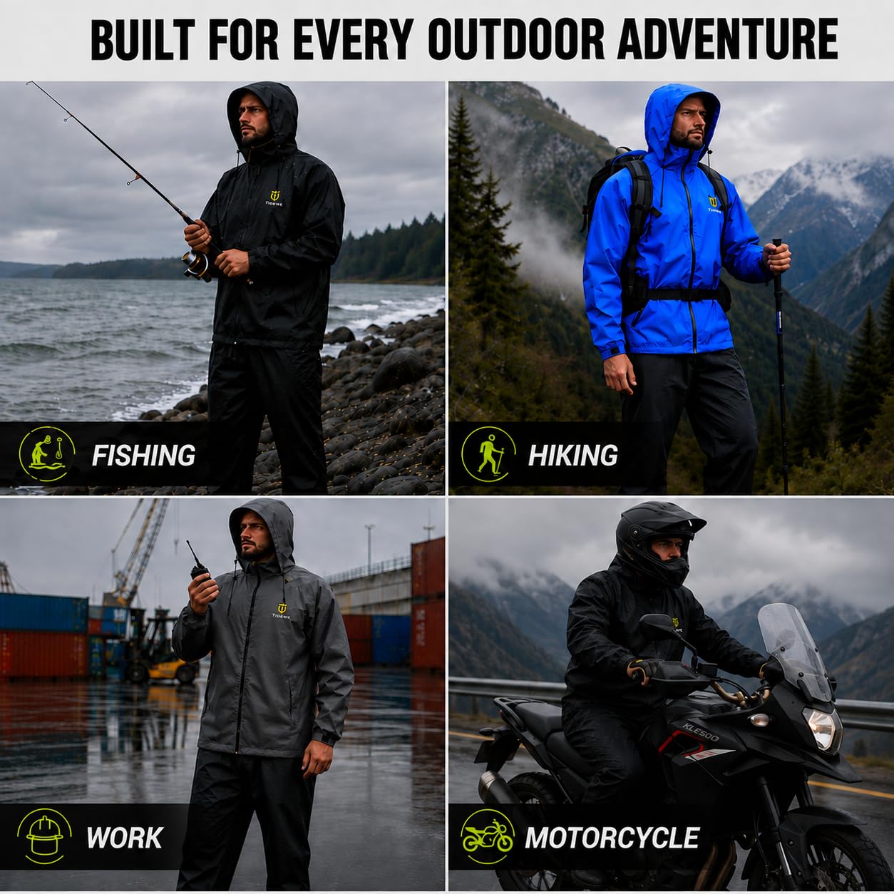 TIDEWE XXL jacket and pants on model conveying true-to-size fit