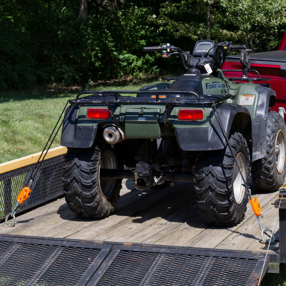 Tie Boss securing a trailer load, showing stable tie down performance