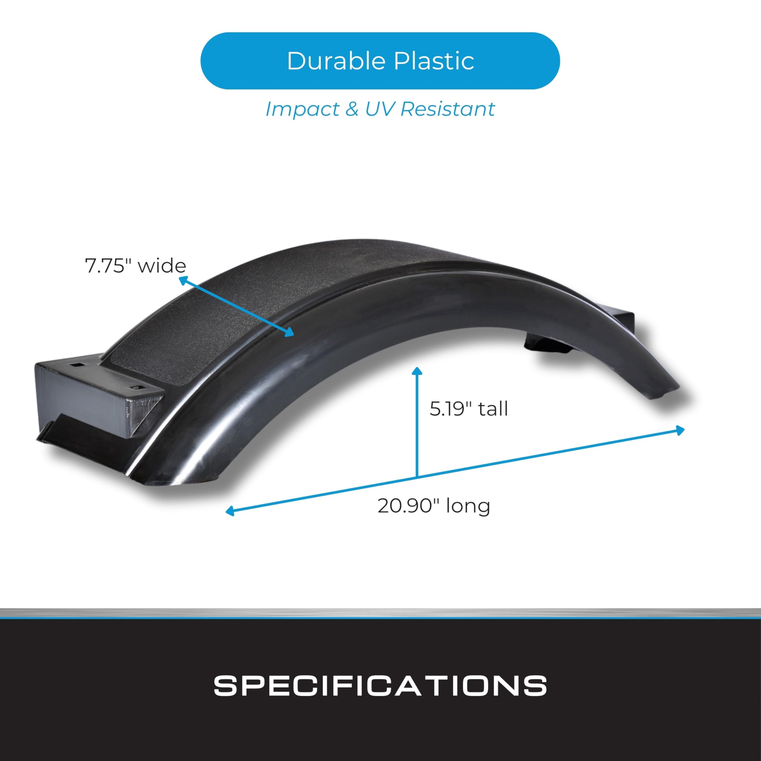 Tie Down side view fender illustrating compact dimensions and coverage
