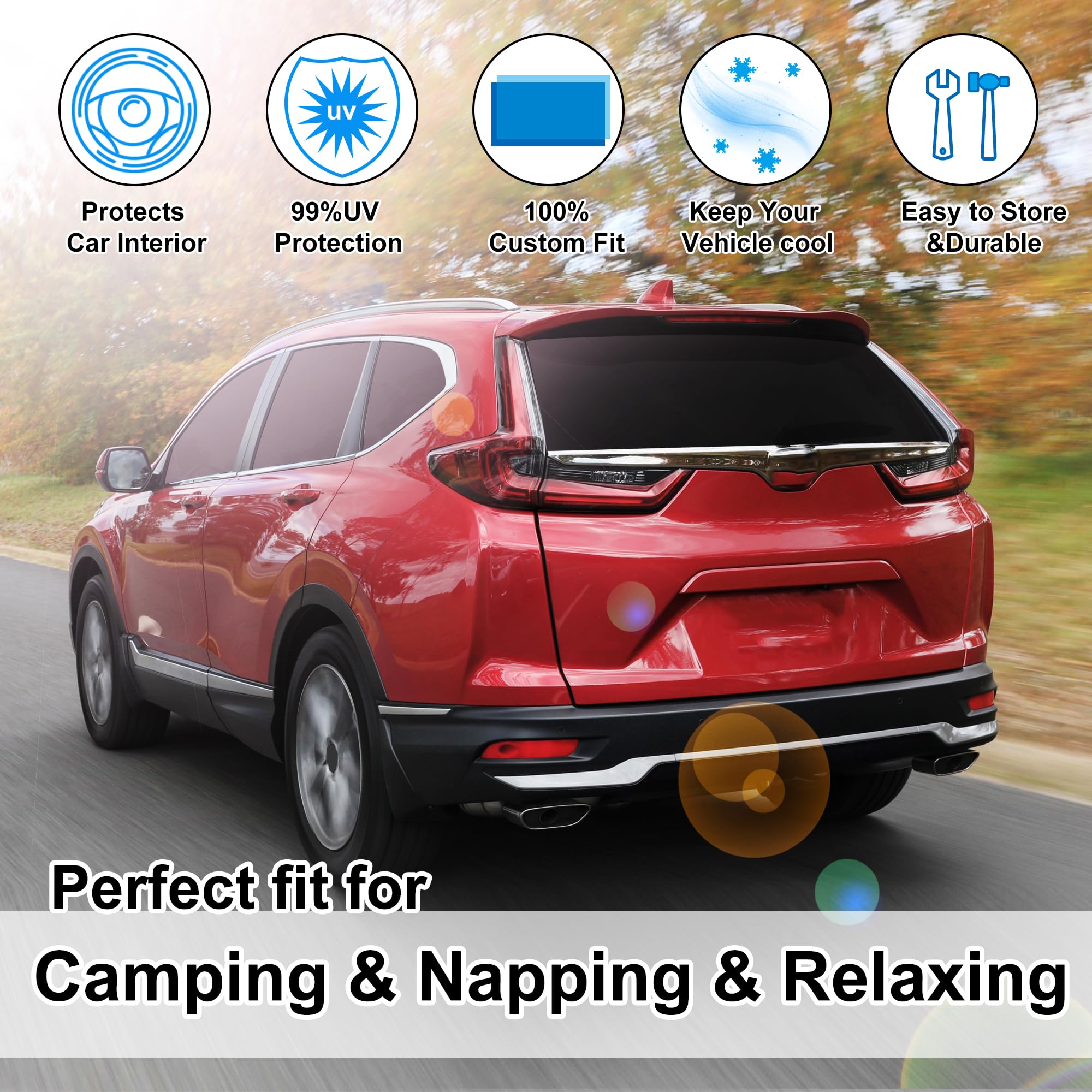 TINGLU lifestyle shot inside CR-V for camping and restful privacy