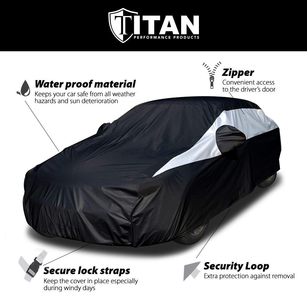 Titan cover installed on sedan showing tailored fit and secure look