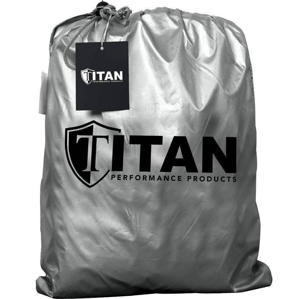Titan cover in driveway lifestyle shot demonstrating outdoor protection