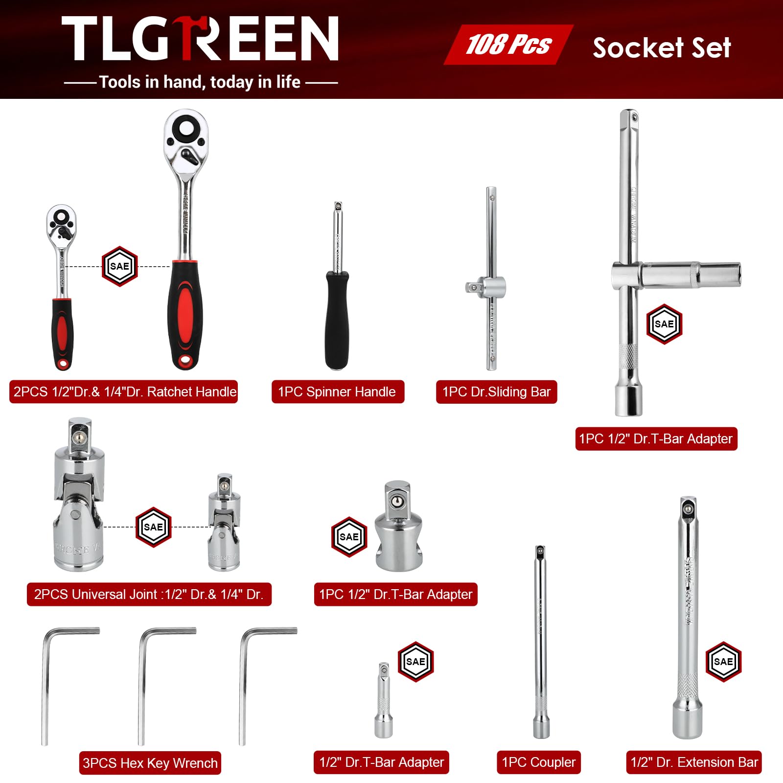 TLGREEN bit sockets and screwdriver bits aligned for fast driver swaps
