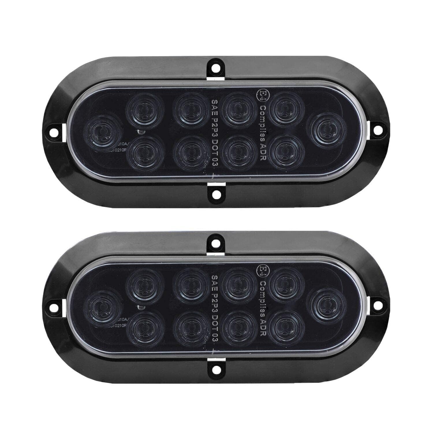 TMH 6-inch oval front view showing smoked lens and red LED glow for stylish visibility