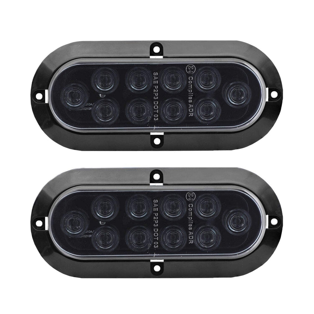 TMH 6-inch oval front view showing smoked lens and red LED glow for stylish visibility