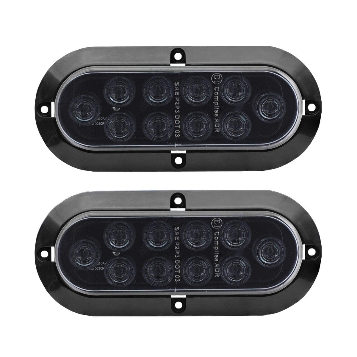 TMH 6-inch oval front view showing smoked lens and red LED glow for stylish visibility