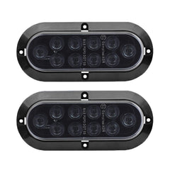 TMH 6-inch oval front view showing smoked lens and red LED glow for stylish visibility