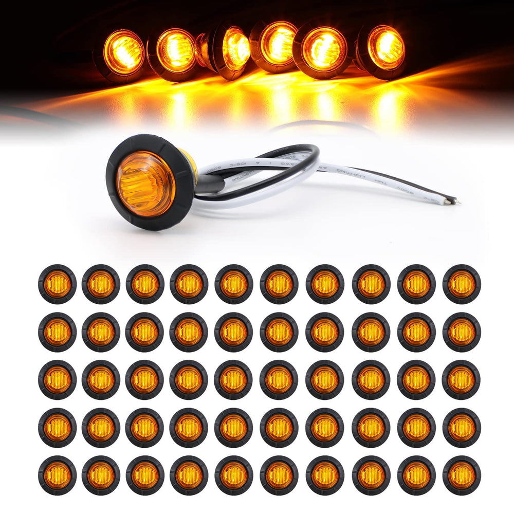 TMH front view amber mini round marker showing lens and sealed housing benefit of visibility