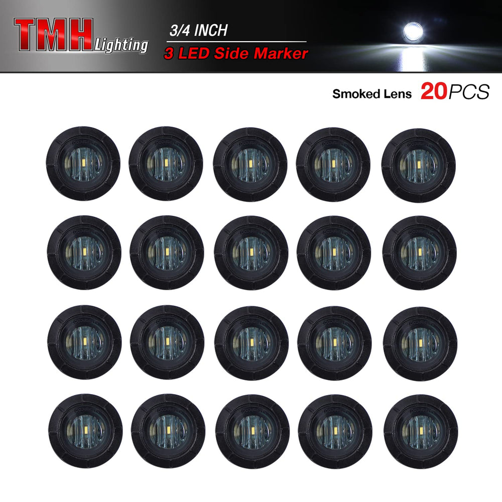TMH close-up of smoked PC lens and three SMD LEDs highlighting durability and brightness