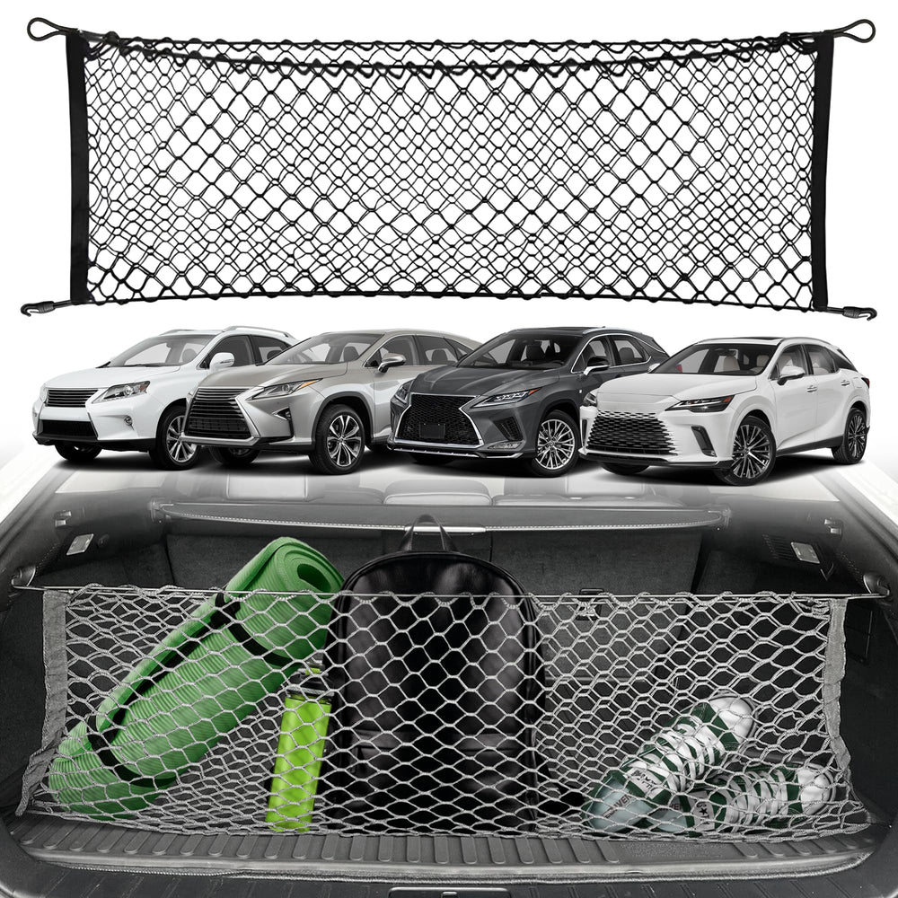 TN TrunkNets front view installed in Lexus RX showing secure cargo organization