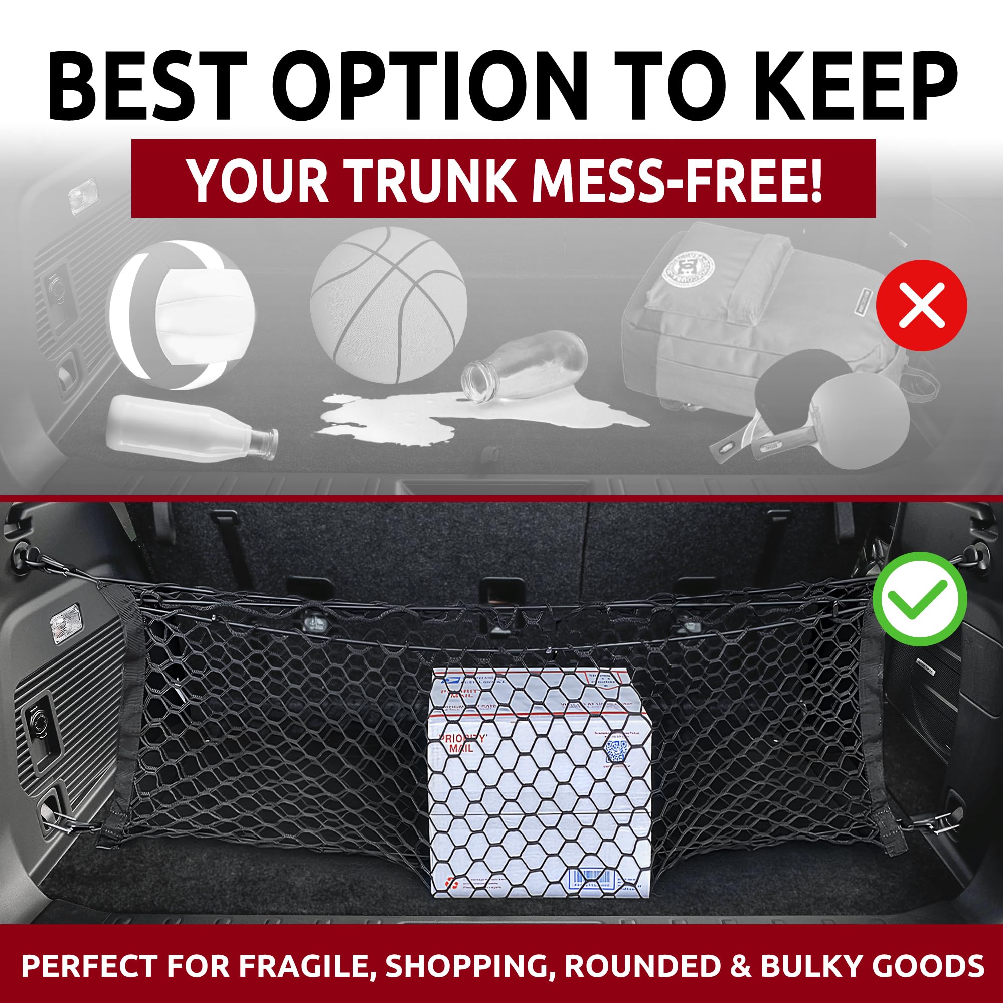 TN TrunkNets holding groceries and luggage showing spill prevention