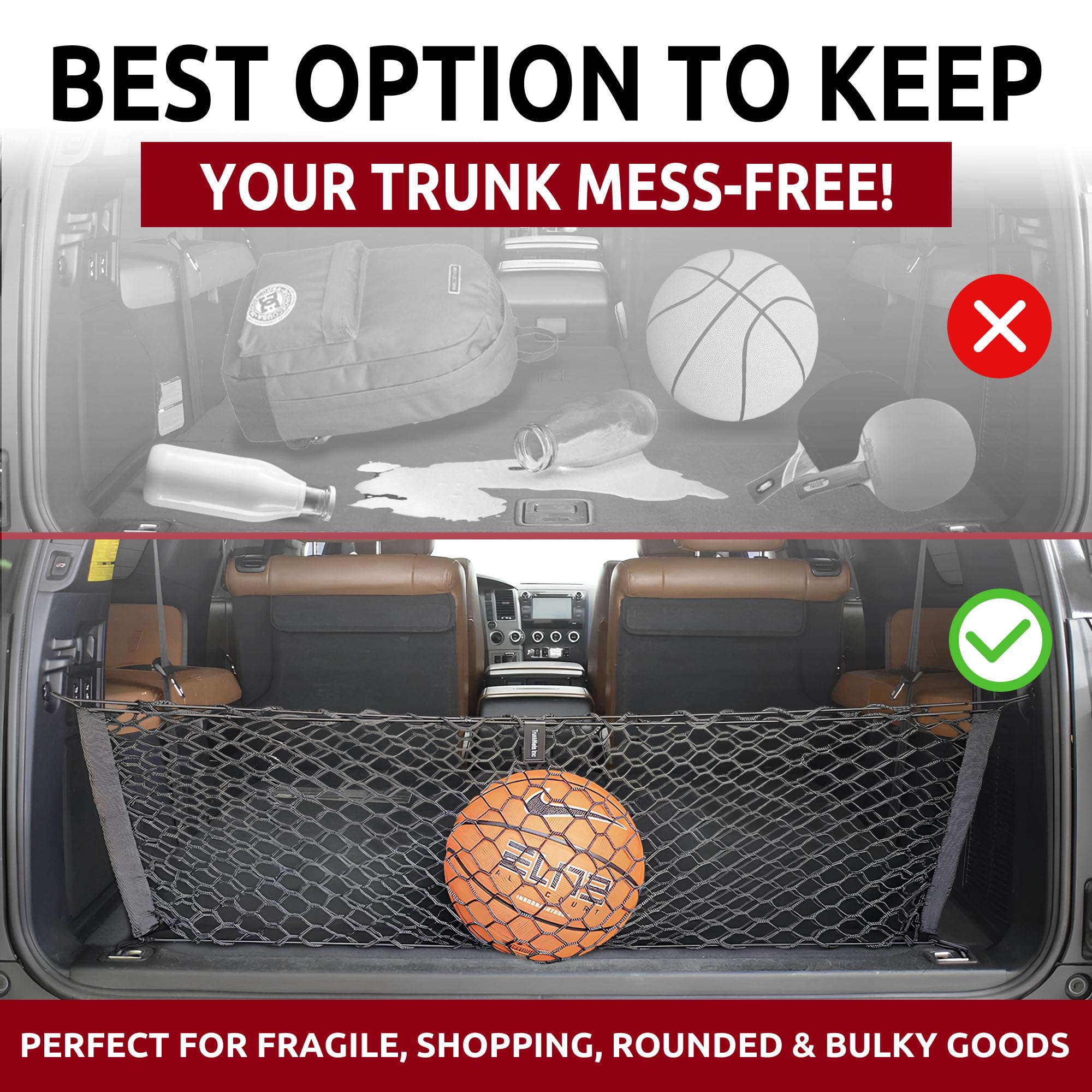 TN TrunkNets net holding groceries prevents spills and keeps items secure