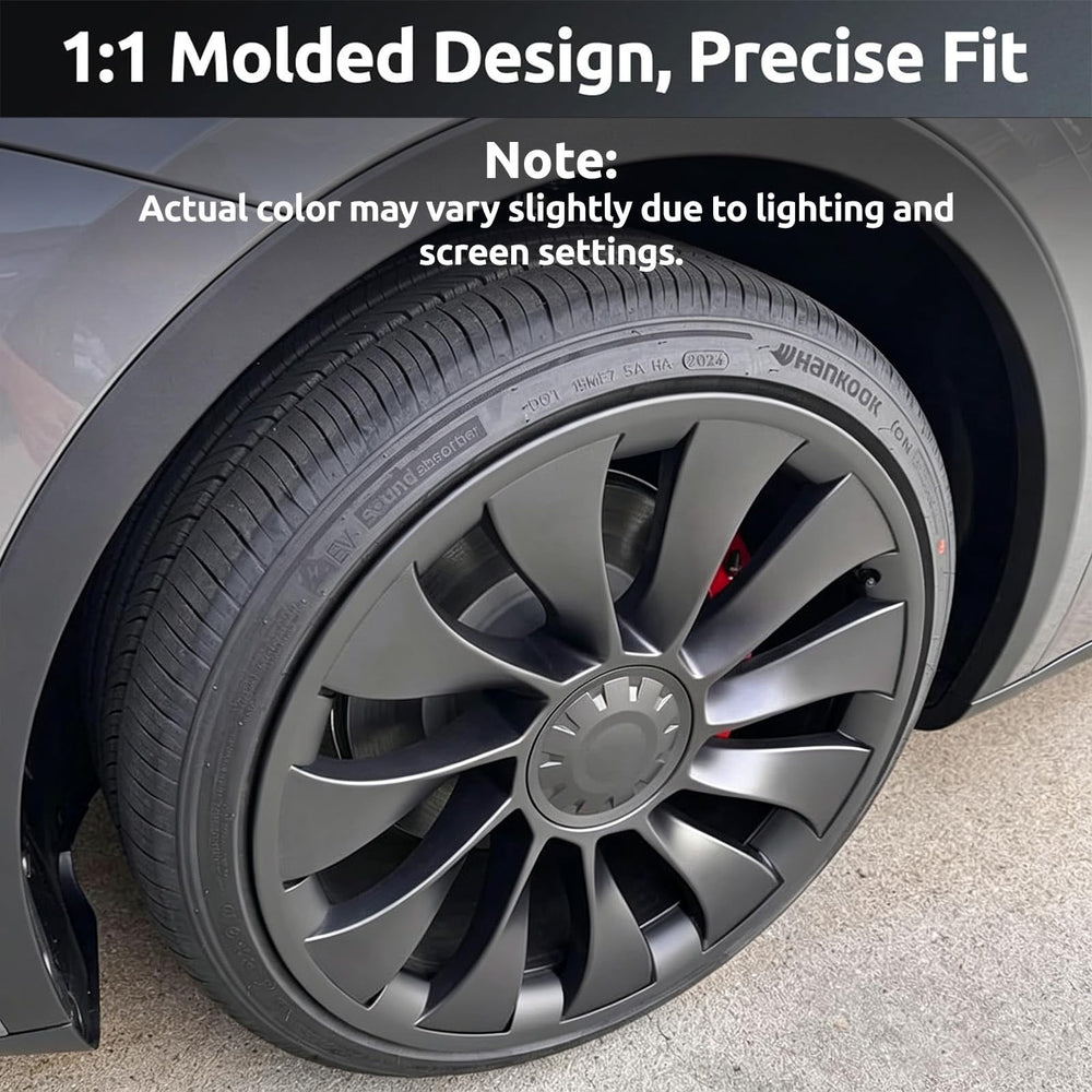 TNIRV installed protector on Model Y wheel side profile illustrating full coverage benefit