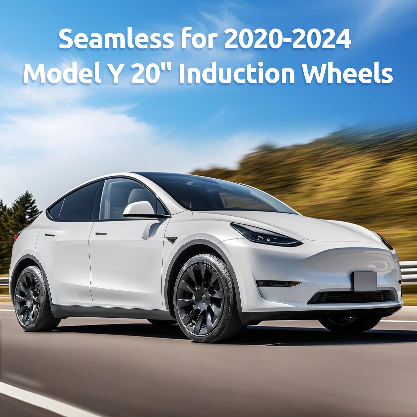 TNIRV installed rim protector on Model Y wheel in driveway for cosmetic upgrade