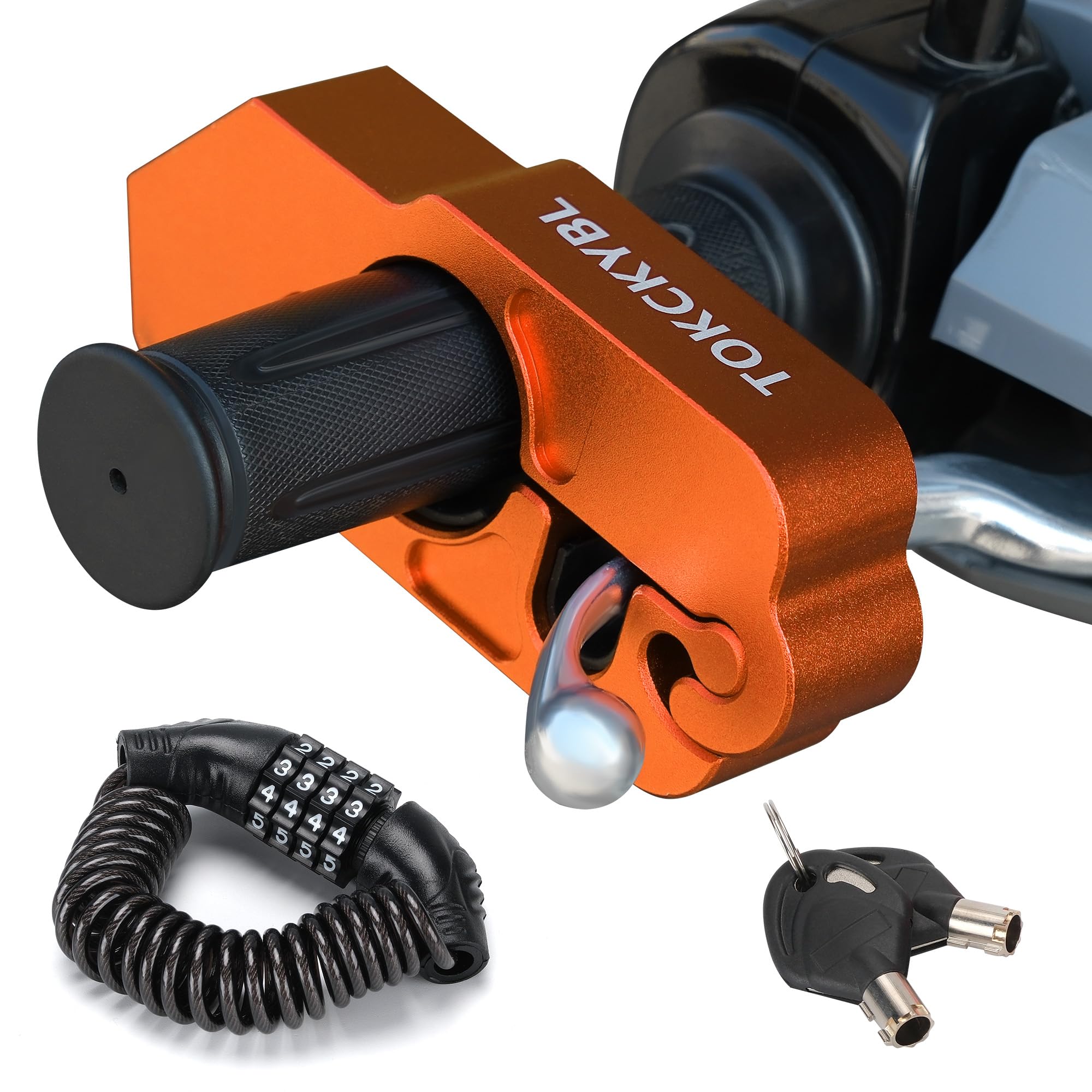TOKCKYBL front view mounted on handlebar showing secure fit and theft deterrence