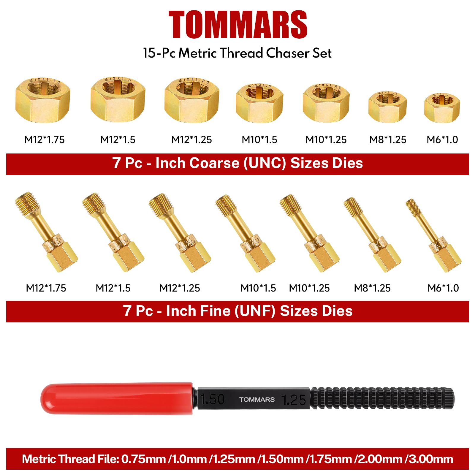 TOMMARS tools laid out showing all metric sizes for quick identification