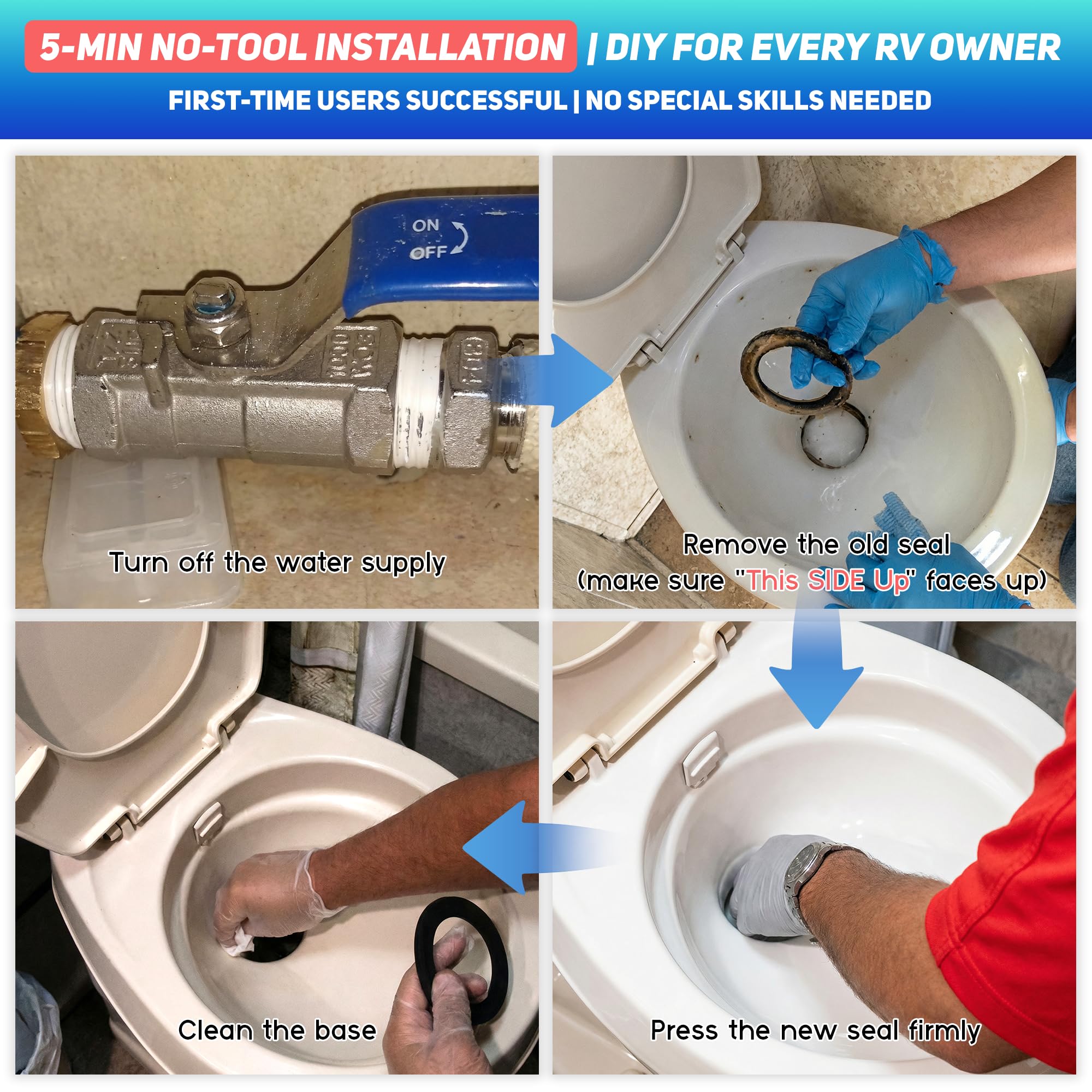 TOMOON seal being pressed into place for quick no-tool installation
