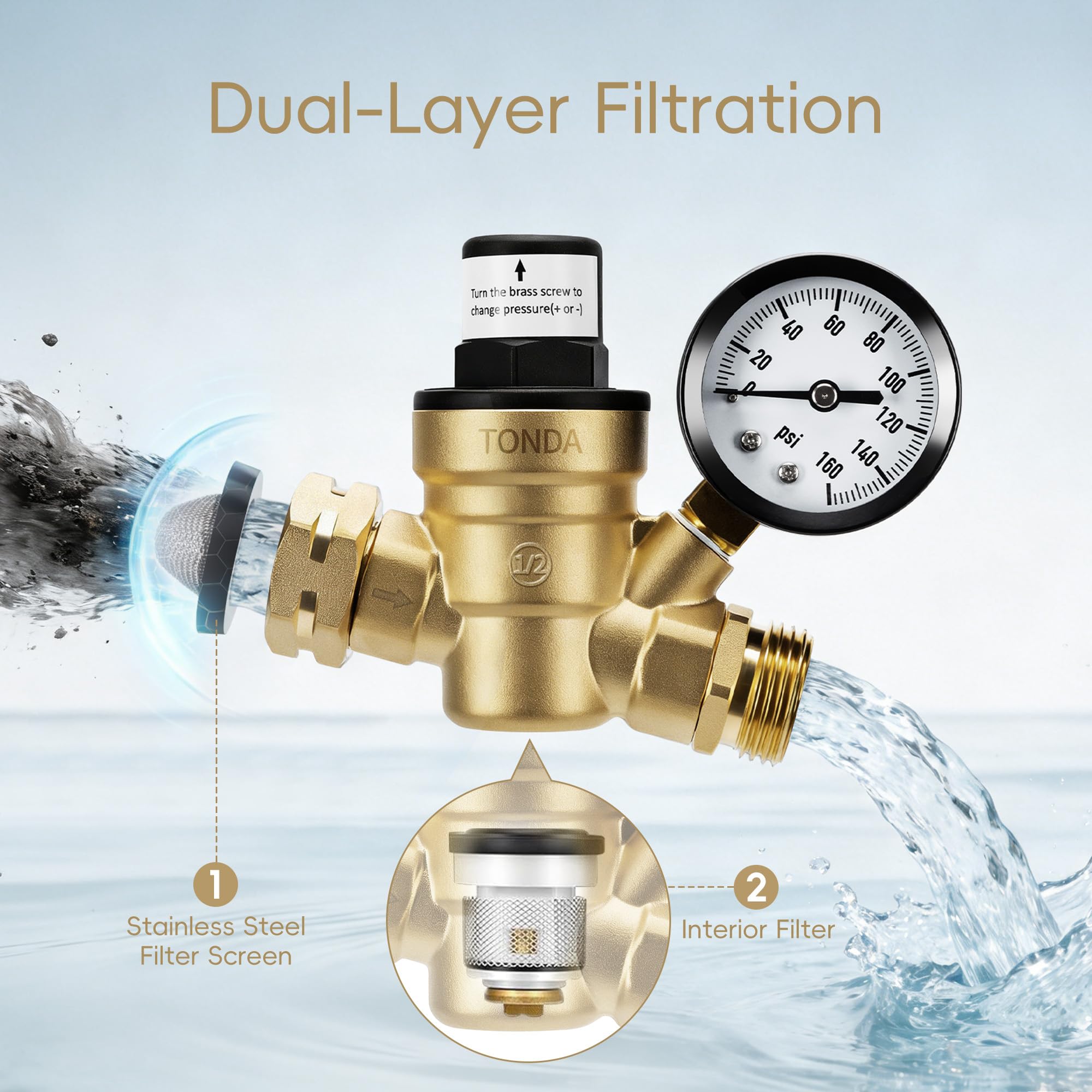 TONDA brass adjustment screw detail enabling precise pressure tuning