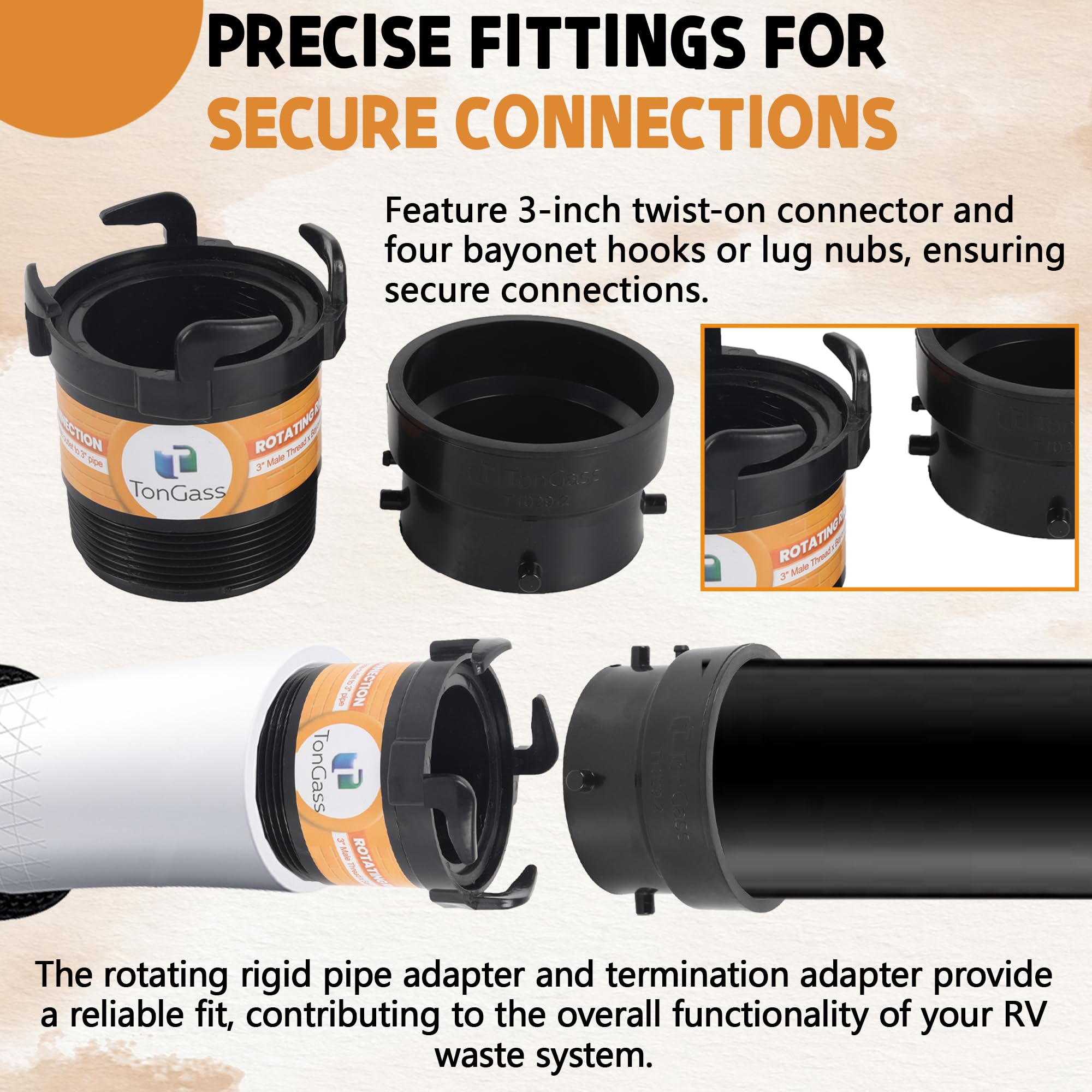 TonGass adapter installed on RV outlet showing fast, leak-resistant hookup