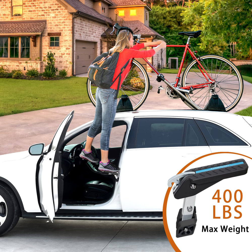 TOOENJOY pedal beside a hand to show scale and lightweight portability for travel