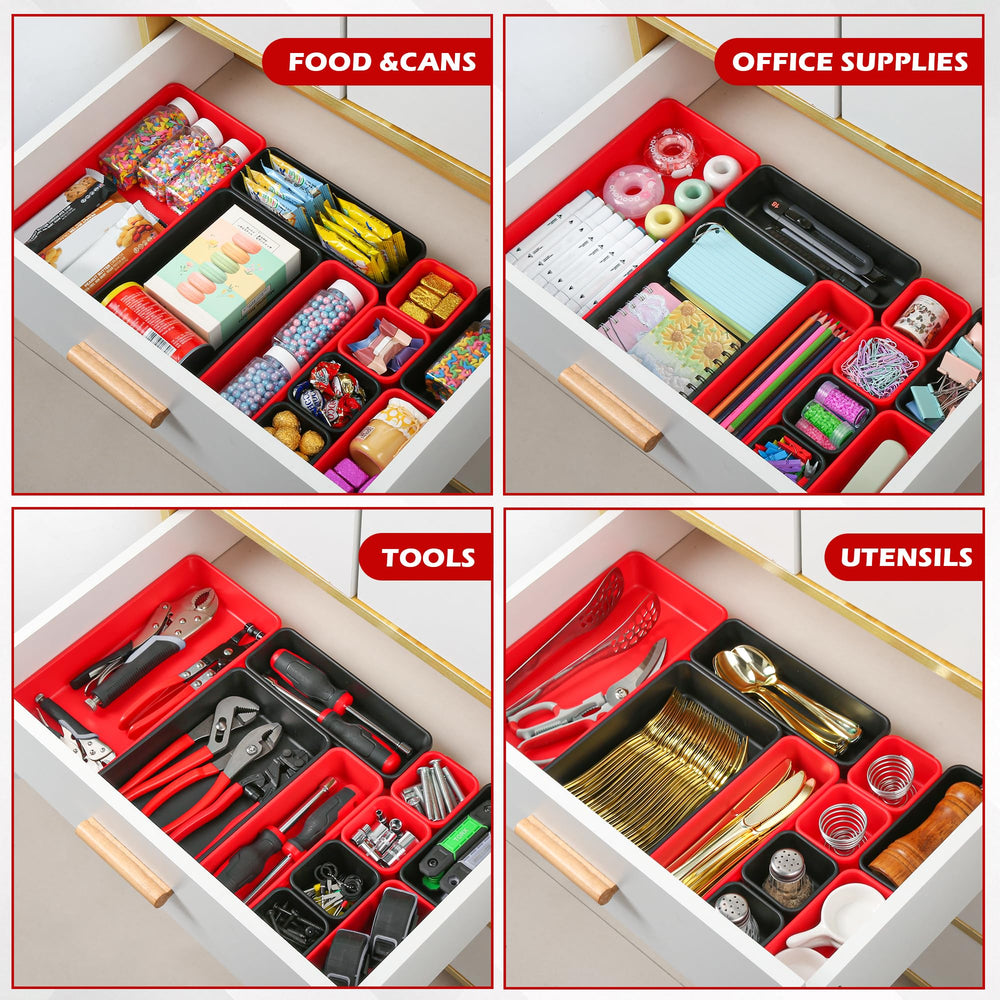 TOOLEAGUE trays arranged inside a drawer, maximizes space and neat access