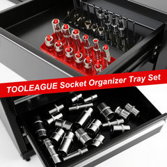 TOOLEAGUE trays fitted in toolbox drawer saving space and preventing socket loss