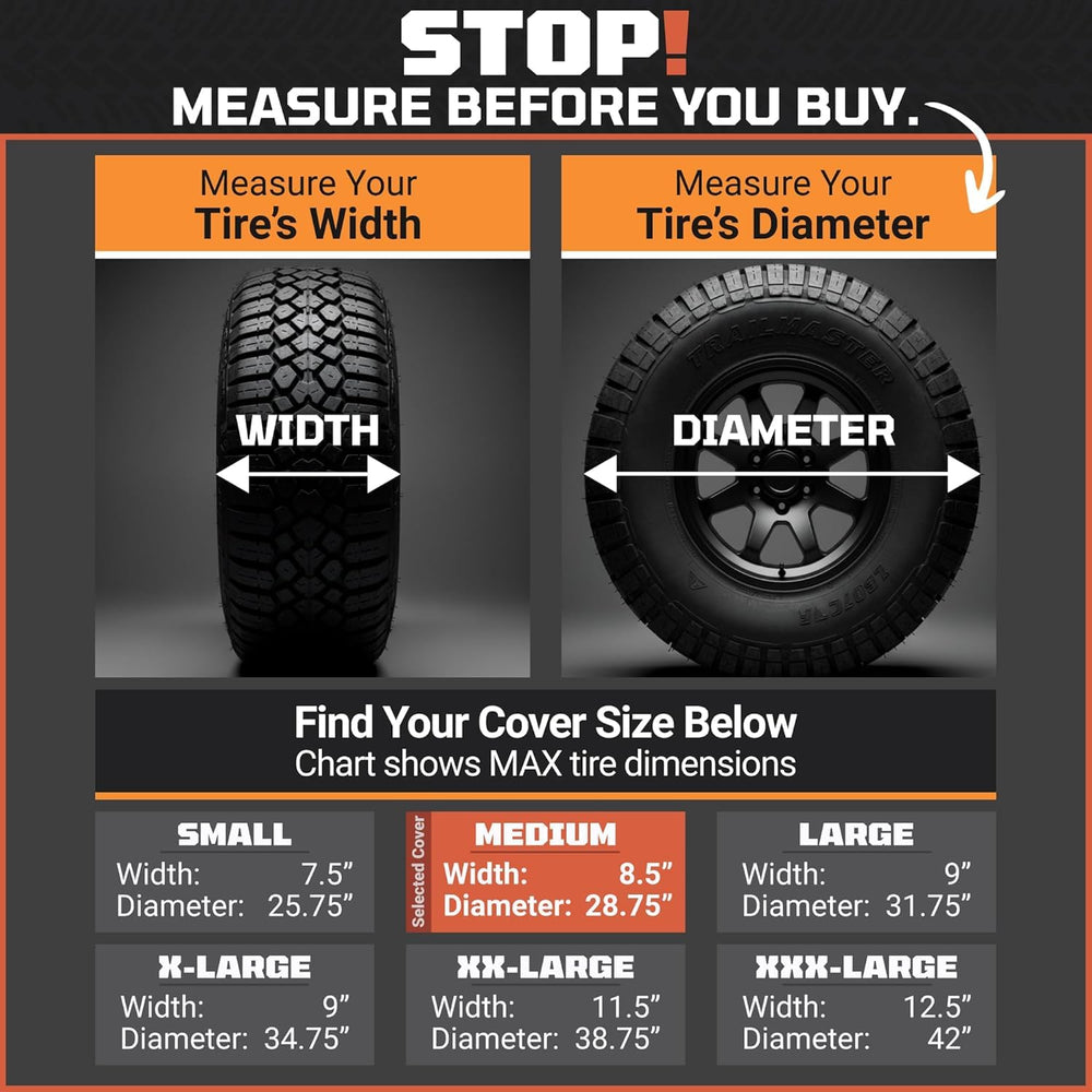 TOOLTROOPERS cover beside ruler showing 26–28.75" fit for easy size verification