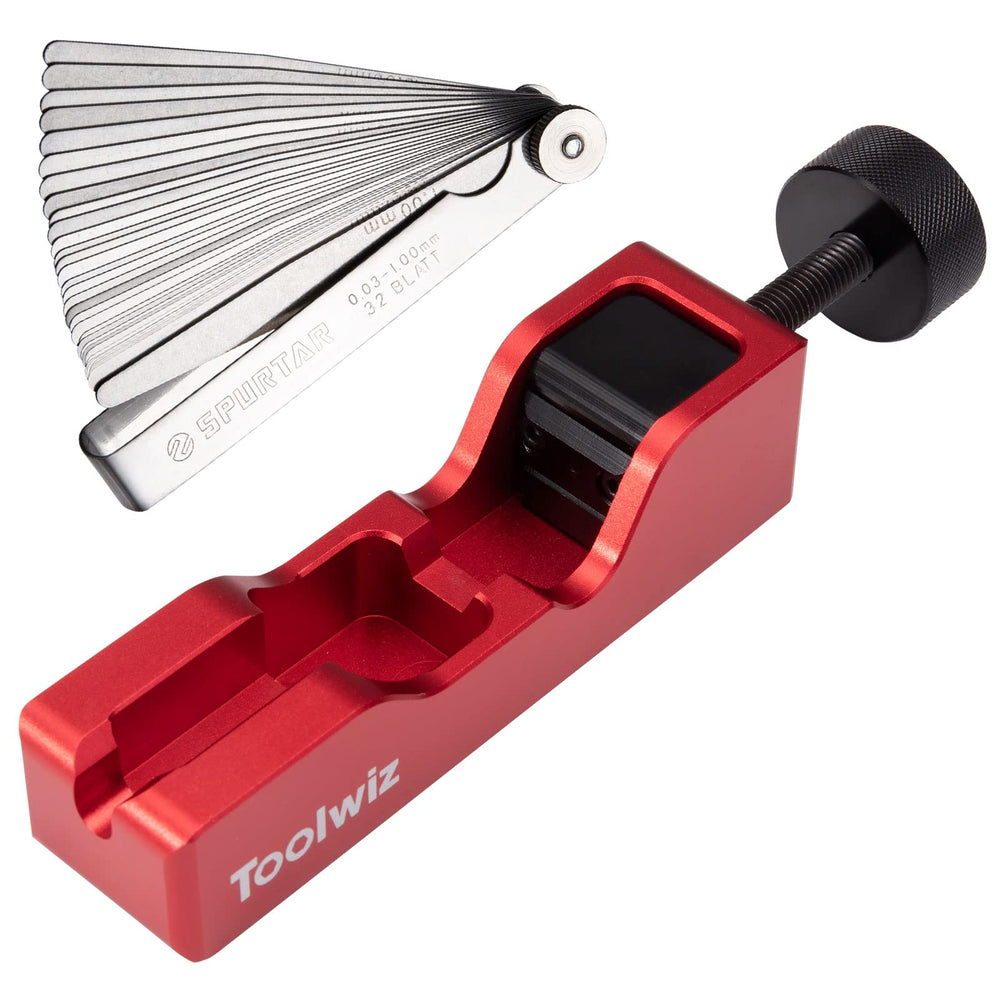 Toolwiz front view showing red gap tool and benefit of easy handling