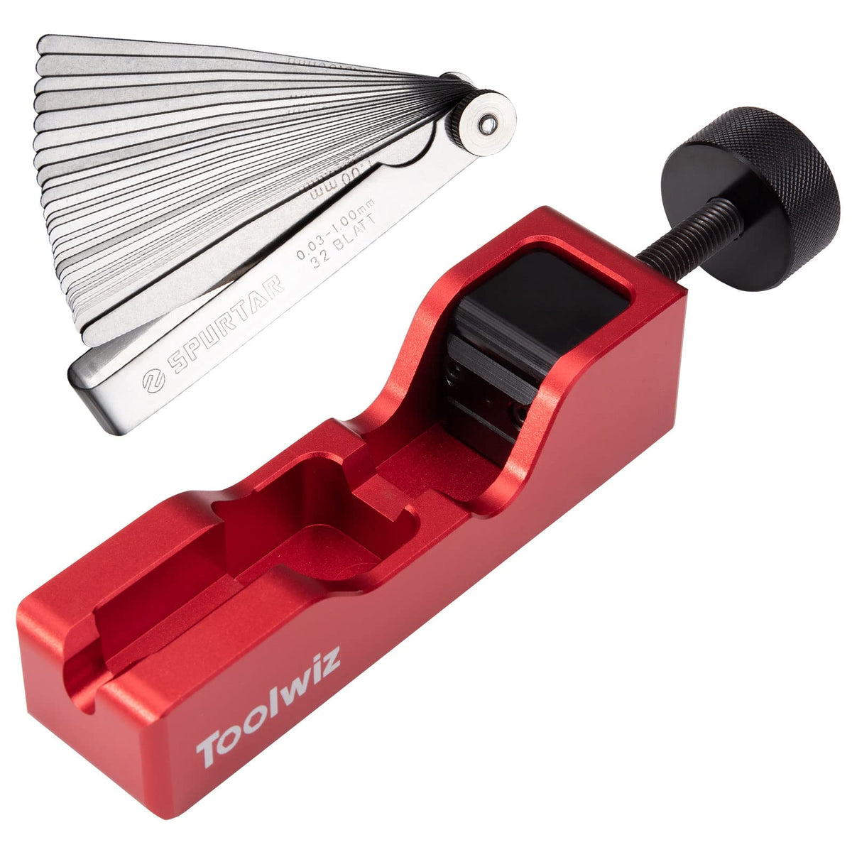Toolwiz front view showing red gap tool and benefit of easy handling