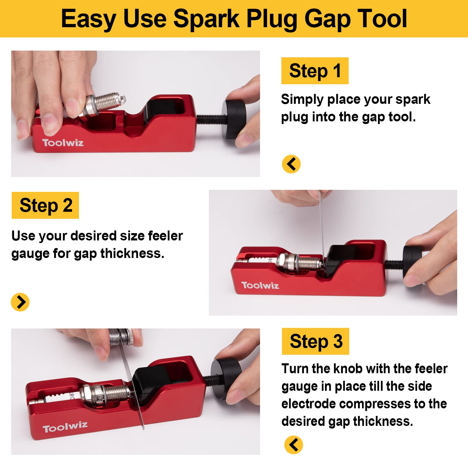Toolwiz knob adjuster being turned to compress electrode for controlled gap reduction