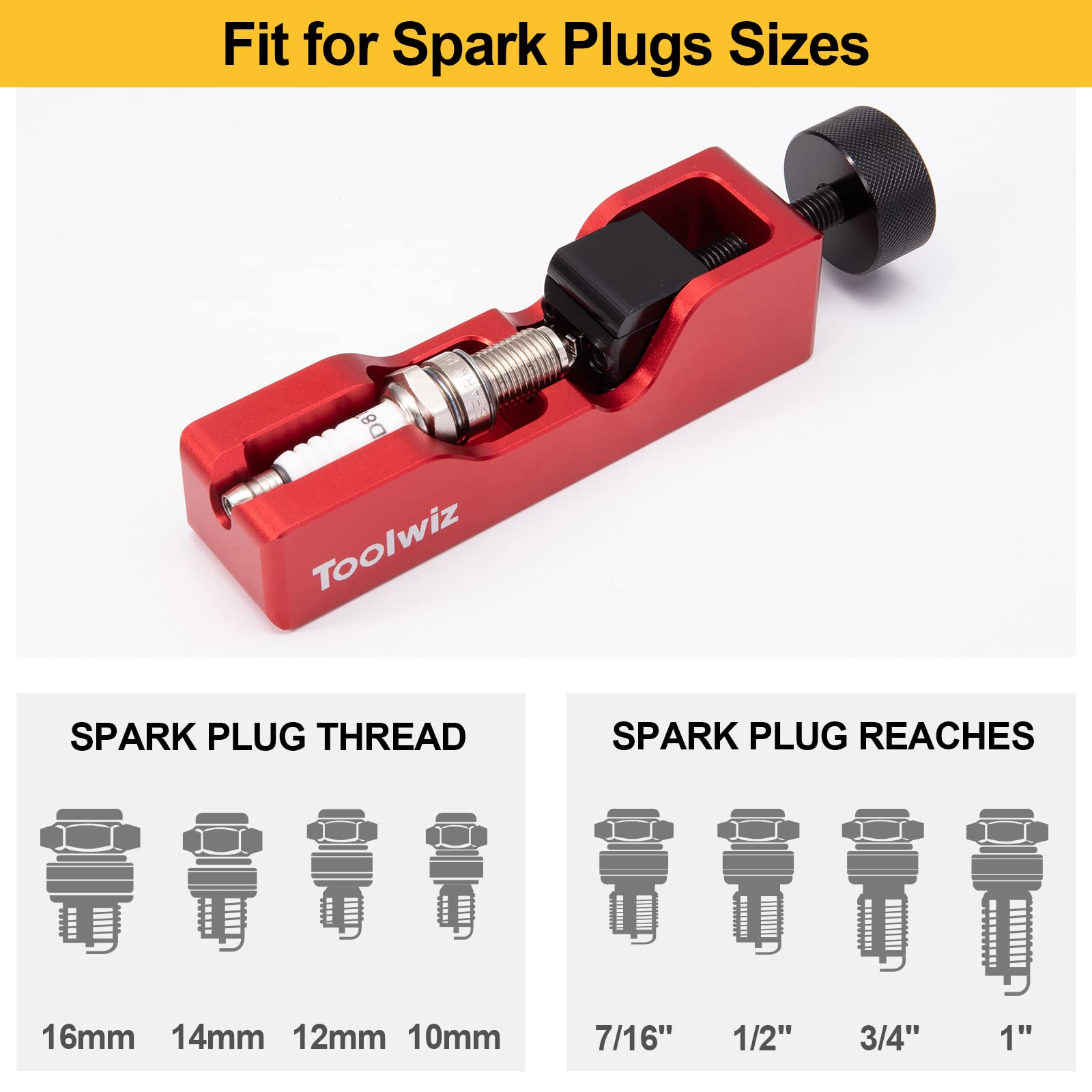 Toolwiz tool with spark plug mounted illustrating ready-to-use maintenance benefit