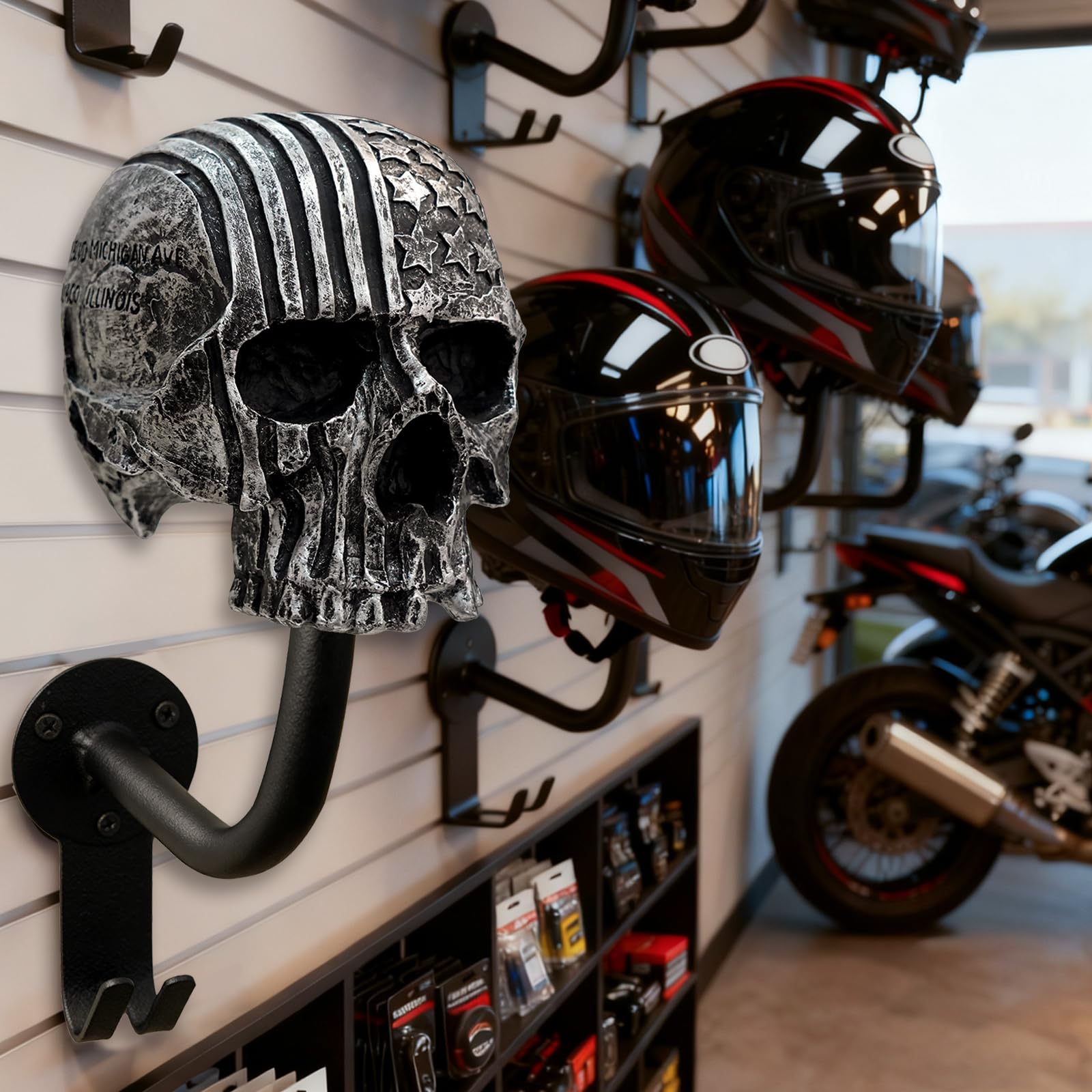 Tooyuart skull helmet holder double hooks detail for coats and keys